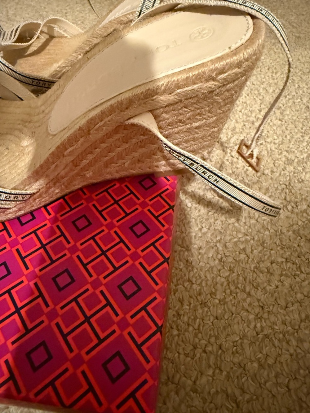 Tory Burch Cream Espadrille Bow Wedge Sandals - Picture 8 of 10